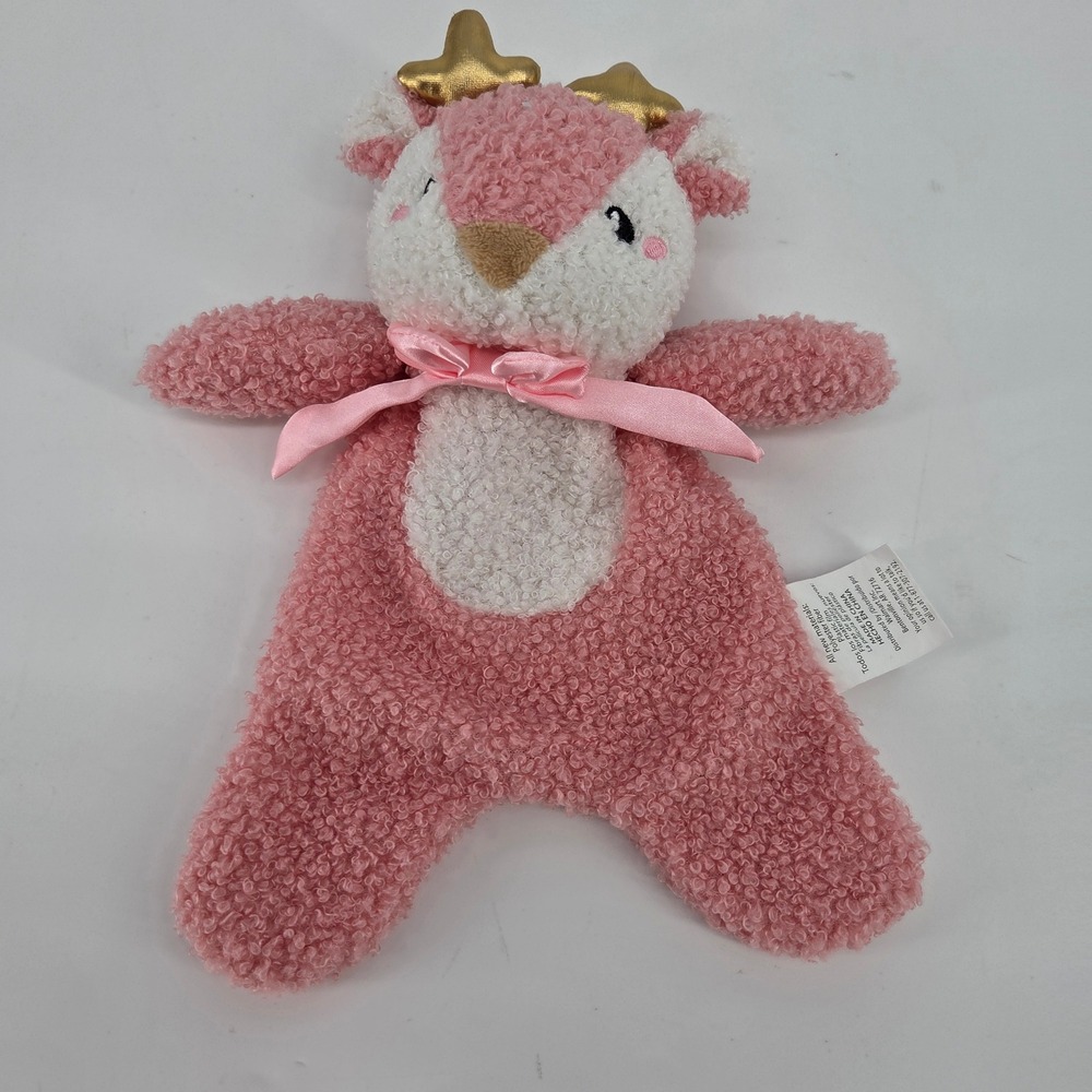 Walmart Pink Sherpa Deer Lovey Plush Security Blanket Gold Antlers Satin Bow